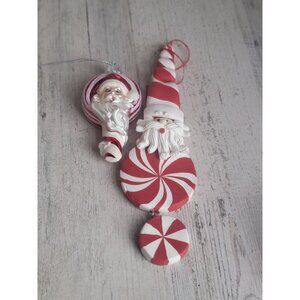 Peppermint candy swirl Santa Claus ornament Xmas set
